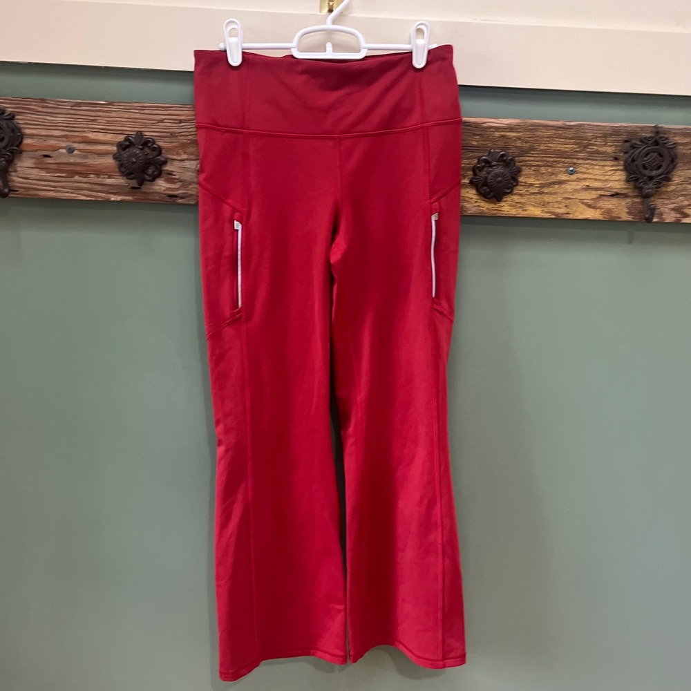 Athleta Rainier Bootcut Pant Red Fleece Lined High Rise Zip Pocket Womens Size M